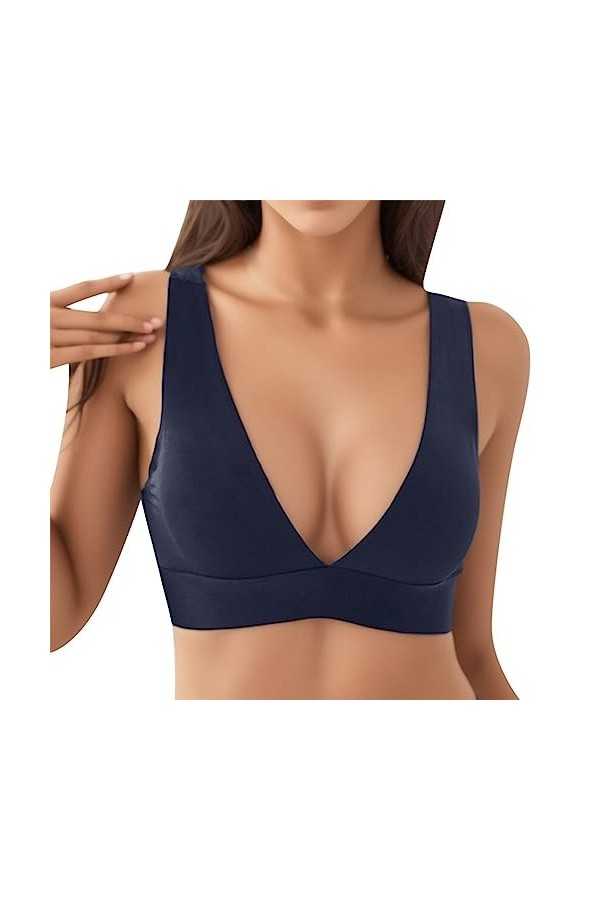 Sexy Sous-Vêtements Femme Soutien-Gorge Femme Confortable Sexy Beau Dos Sexy Sexy Sans V Profonde Sans Anneau Acier, bleu, L