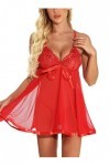JozAdy Ensemble de lingerie sexy en dentelle pour femme, nuisette avec string grande taille, Rouge, Small