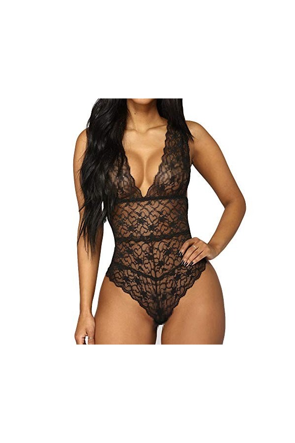 LUKALI Babydoll Lingerie Sexy Saint-Valentin Femme éRotique Combinaison Dentelle Bonne Flexibilité Grande Taille Push Up Pas 