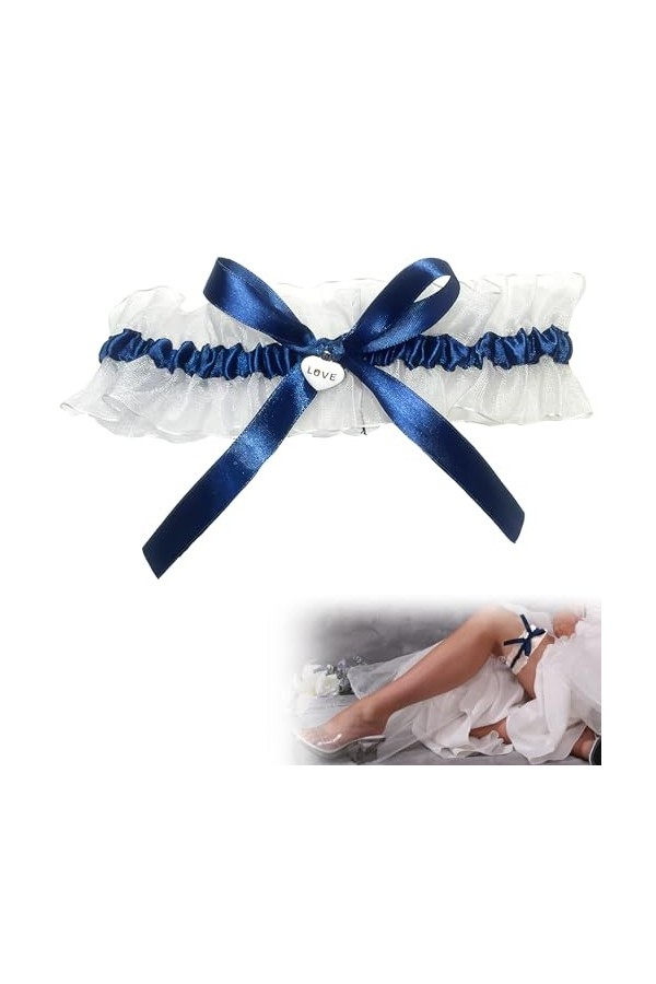 Jarretière en Dentelle avec Boucle 1PCS Top Élastique Jarretière Mariée avec Satin Bleu Décoration Nuptiale Ornement Lingerie