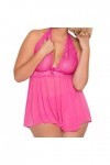 PANPANY Femmes Lingerie Bowknot Vêtements de Nuit sous-vêtements Robe en Dentelle + G-String Tenues Sexy Pink, XL 