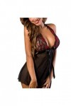 PANPANY sous-vêtements Floraux vêtements de Nuit Fil Lingerie Sexy Dentelle G-String Nightwear Lingerie Ouverte Black, XL 