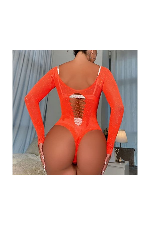 ADMAY 2023 New y25k Style Lingerie Dames Sexy brillant Lingerie à manches longues maille Transparent creux Sexy Lingerie culo