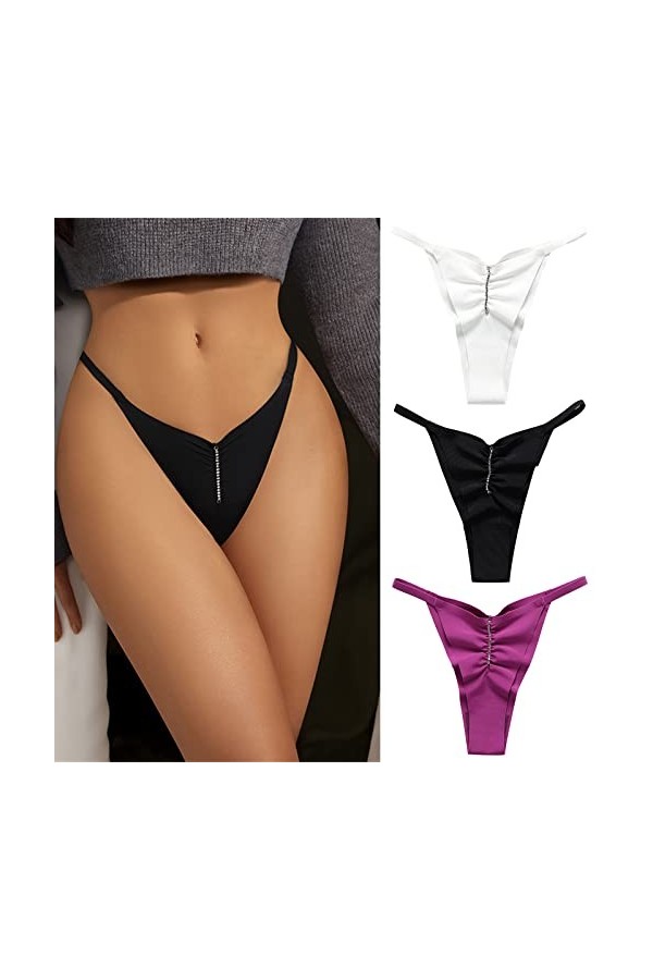 KEIZHUONIQIU en T String Ficelle Tangas Femme Sexy Slip Respirants Lace Patchwork Culottes Taille Haute Élastique sous Veteme