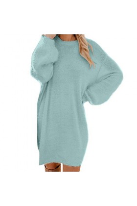 FGUUTYM Mini robe à manches longues sexy et chaude avec poche à manches longues - Pull noir avec fleurs, bleu ciel, M