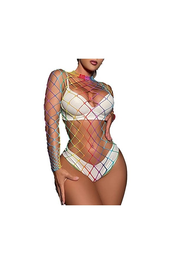 Lingerie en résille pour femme - Lingerie sexy pour femme - Body en dentelle ajourée - Sous-vêtements pour femme - Imprimé ar
