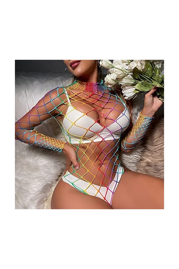 Lingerie en résille pour femme - Lingerie sexy pour femme - Body en dentelle ajourée - Sous-vêtements pour femme - Imprimé ar