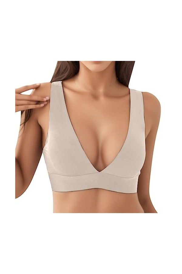 Sexy Sous-Vêtements Femme Soutien-Gorge Femme Confortable Sexy Beau Dos Sexy Sexy Sans V Profonde Sans Anneau Acier, kaki, XL
