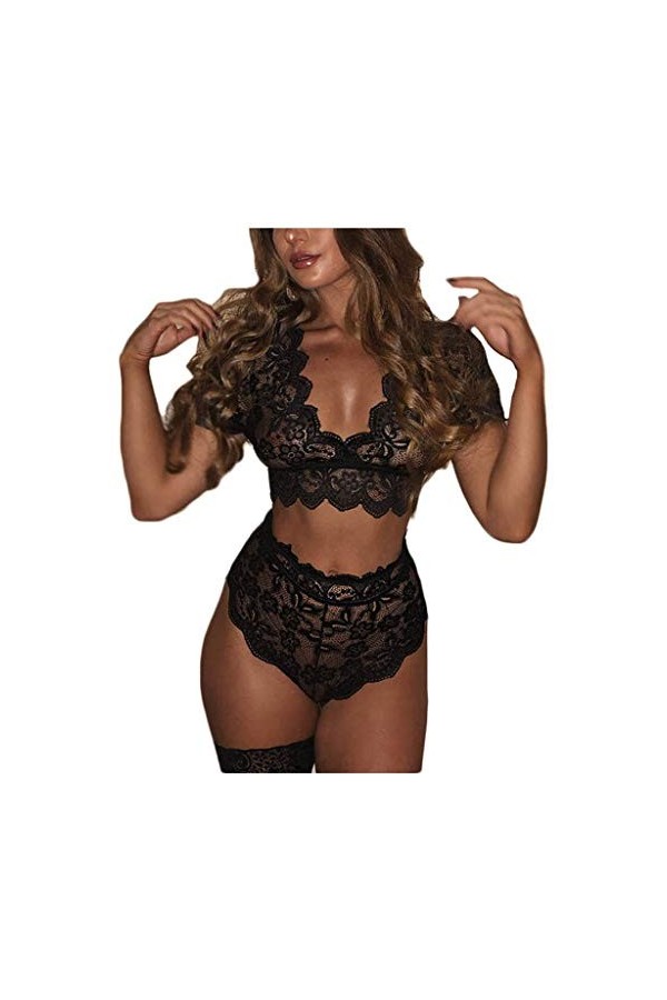 Lingerie Femme Sexy Ensemble Homme Sexy Hot y25k Sleeve S-3XL Women Short Lingerie V-Neck Set Sexy Lace Top Thong Soutien-Gor