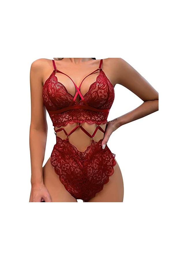 Ensemble sous Vêtement Dentelle Sexy pour Femmes Voir à Travers Les Bretelles Lingerie Sexy Combinaison Résille Sexy