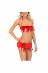 Lingerie Sexy Femme Ensemble de Bikini Sexy pour Fille de Noël à Trois Points pour Femmes Body Roulé Dentelle Red, A 