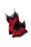 liaddkv Femmes Col V Cils Dentelle Sexy Tache Camisole Pyjama Bowknot Short Shot Set Lingerie S, rouge, XXL