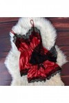 liaddkv Femmes Col V Cils Dentelle Sexy Tache Camisole Pyjama Bowknot Short Shot Set Lingerie S, rouge, XXL
