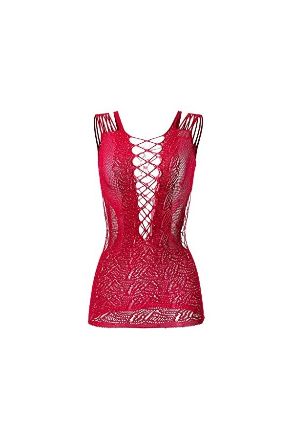 LDadgf Sous-vêtements sexy pour femme - Motif feuille - Diamant à pois - Body en satin - Couverture complète, Rouge, taille u