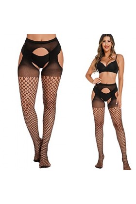 WhOpro Laque Hommes Lingerie Open Crotch Suspender Sexy Soie Bas Jarretelles Bas en Soie Sous-vêtements Femmes Lingerie Ensem