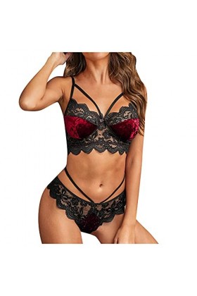 IQYU Soutien-gorge sexy sexy en dentelle pour femme, rouge, L