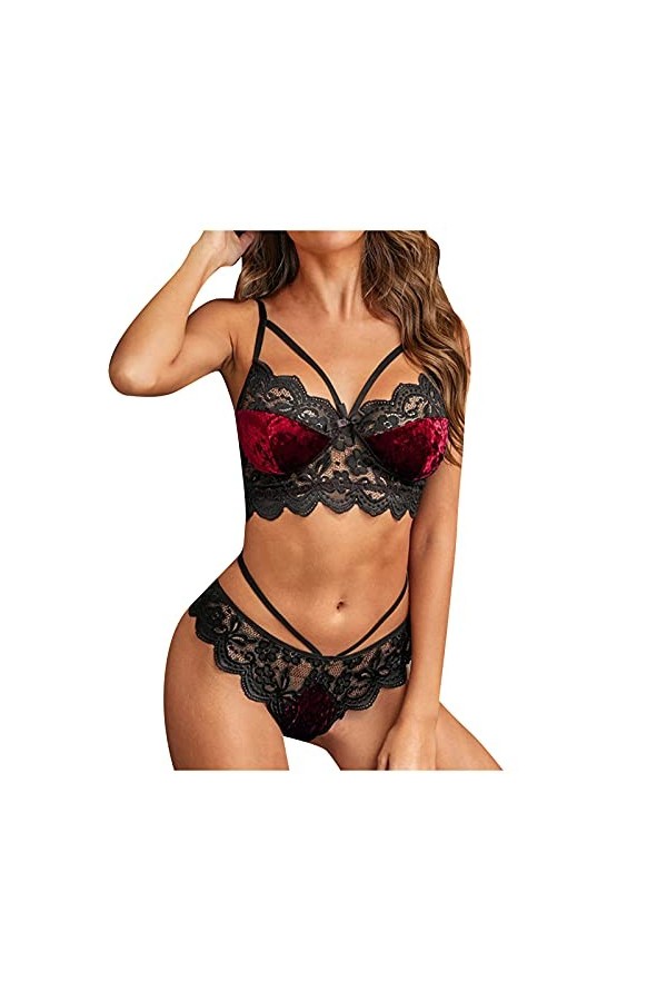 IQYU Soutien-gorge sexy sexy en dentelle pour femme, rouge, L