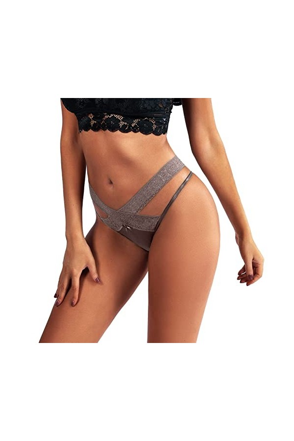 KEIZHUONIQIU G-String et Tangas Femme Erothique Slip Respirant Crochet Dentelle Culottes Stretch Couleur Uni Lingerie de Spor