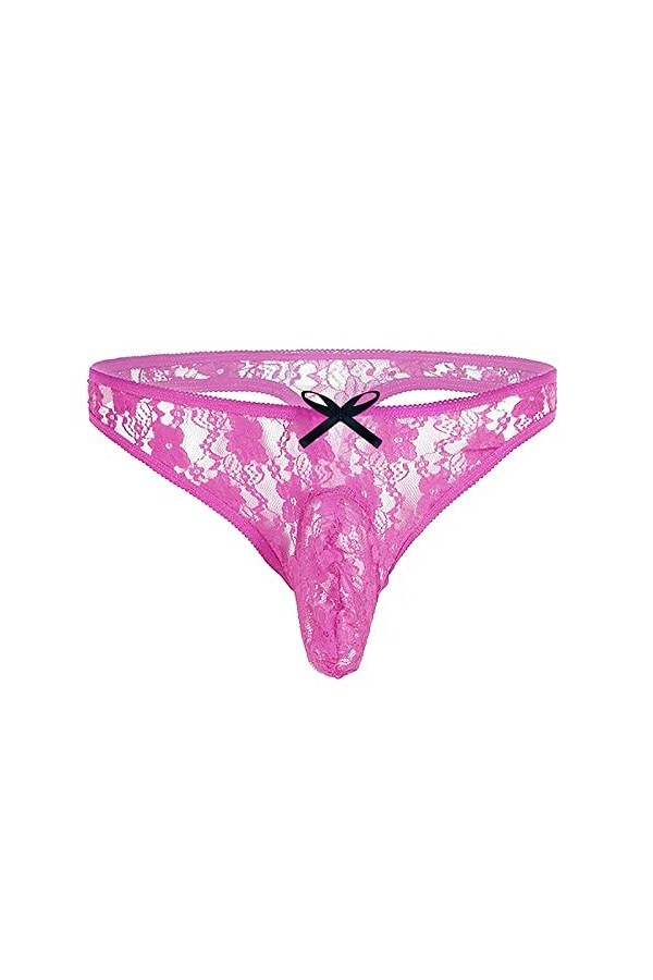 UOWEG Slips T-Back sous-vêtements Hommes Dentelle Lingerie Florale Bikini Semi Voix-Through Lingerie Hyper Sexy Ouverte Hot 