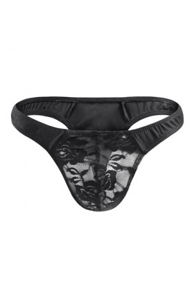 BreakEgg Hommes Sexy Dentelle G-String sous-Vêtements Tzy090T-Black,Taille Unique 
