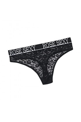 Culotte basse imprimée pour voir à travers la taille creuse sexy pour femme avec lettre courte lingerie facile, Noir , S