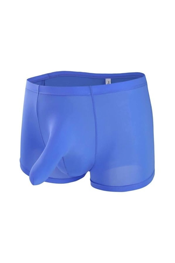 Générique Boxer Extensible en Soie glacée avec Nez déléphant pour Homme sous-vêtement Respirant et Sexy avec Gaine Bleu,XL 