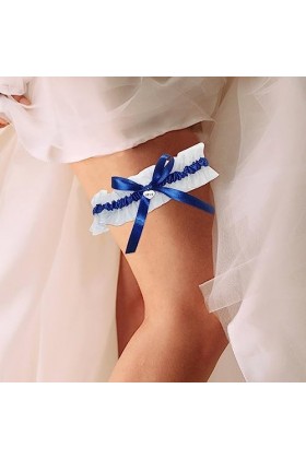 HAOMEEDUO Jarretière de Mariage Bleu Jarretelles Femme Mariage Jarretière de Mariée Élastique Jarretière Dentelle 33-66cm Jar