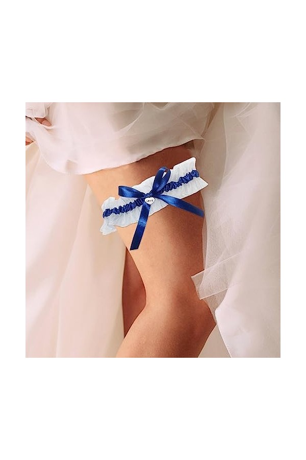 HAOMEEDUO Jarretière de Mariage Bleu Jarretelles Femme Mariage Jarretière de Mariée Élastique Jarretière Dentelle 33-66cm Jar