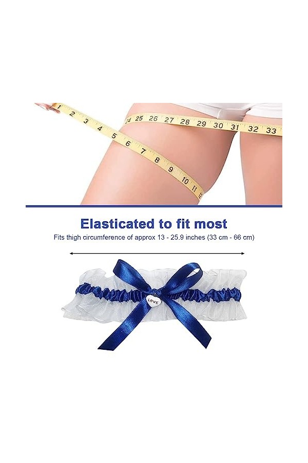 HAOMEEDUO Jarretière de Mariage Bleu Jarretelles Femme Mariage Jarretière de Mariée Élastique Jarretière Dentelle 33-66cm Jar