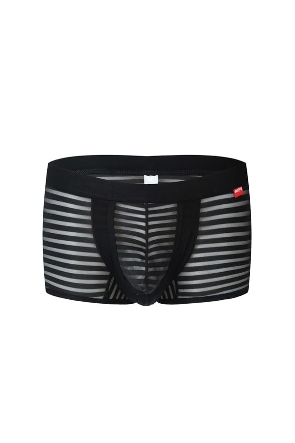 Générique sous-vêtements Taille Haute en Soie glacée pour Hommes Boxer rayé Extensible et Confortable Slip Transparent Sexy C