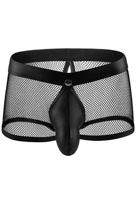 DGKaxiyaHM Boxer Transparent pour Hommes sous-vêtement évidé en Maille avec Pochette Amovible Clubwear de Lingerie en Cuir à 