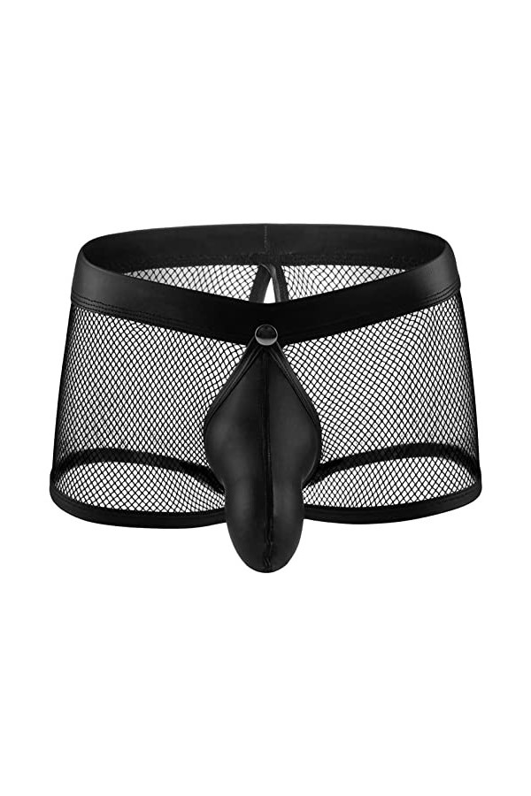 DGKaxiyaHM Boxer Transparent pour Hommes sous-vêtement évidé en Maille avec Pochette Amovible Clubwear de Lingerie en Cuir à 
