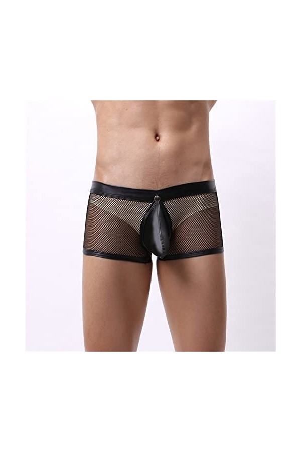DGKaxiyaHM Boxer Transparent pour Hommes sous-vêtement évidé en Maille avec Pochette Amovible Clubwear de Lingerie en Cuir à 
