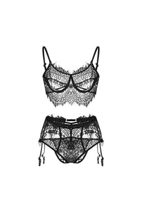 JINGFAN Cadeau de la Saint-Valentin Femme Ensemble Lingerie Sexy Dentelle Ensemble de sous Vetements Erothique Ouverte Erotis