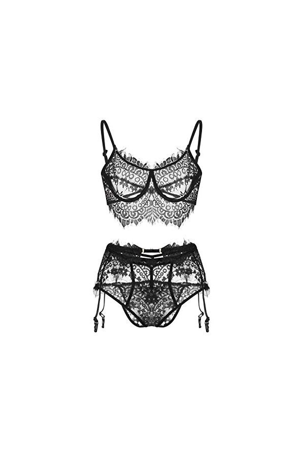 JINGFAN Cadeau de la Saint-Valentin Femme Ensemble Lingerie Sexy Dentelle Ensemble de sous Vetements Erothique Ouverte Erotis