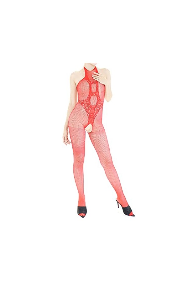 Combinaison Resille Ouverte – Lingerie Ultra Élastique – Rouge – 40-75 kg