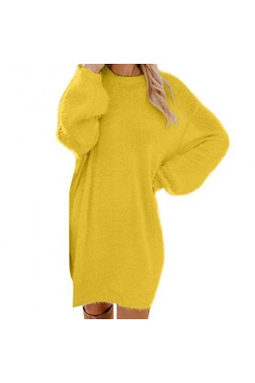 FGUUTYM Mini robe à manches longues sexy et chaude avec poche à manches longues - Pull noir avec fleurs, jaune, XXXL