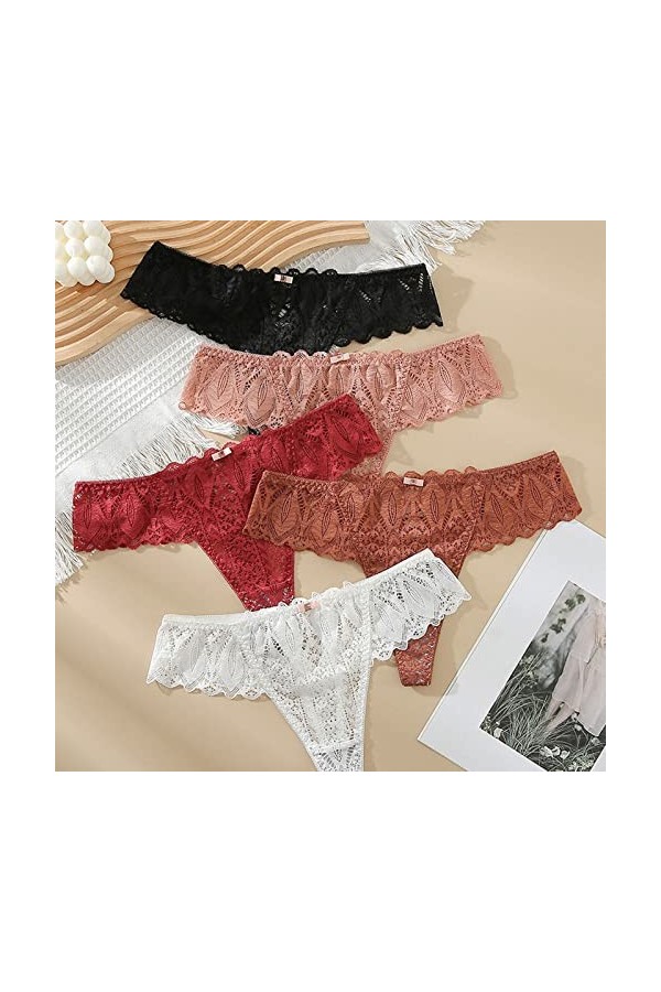 KEIZHUONIQIU Strings Tanga de Femme Hot Slips Léger Dentelle Patchwork Culottes Creux Out Pure Couleurs sous-Vetements Ultra-