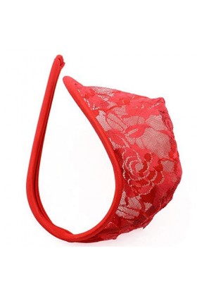 Pantalon c pour Hommes t-Back Dentelle sous-vêtements Sexy Lingerie Sexy en Coton Red, One Size 