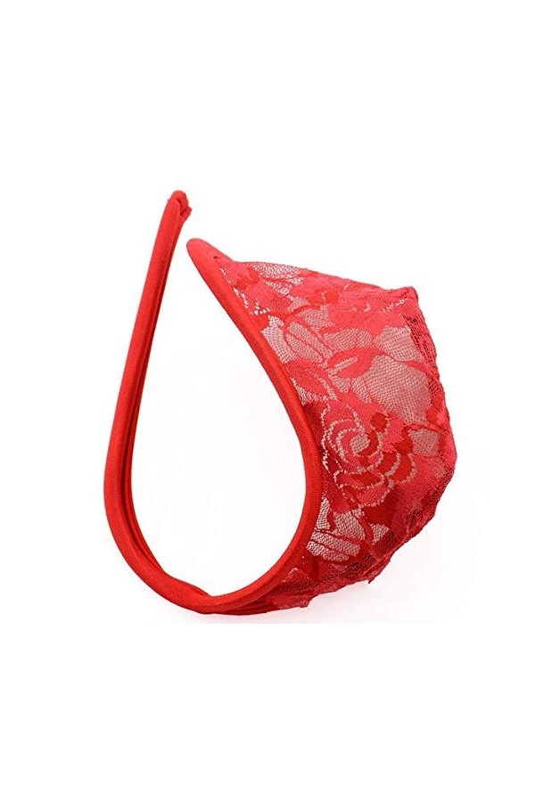 Pantalon c pour Hommes t-Back Dentelle sous-vêtements Sexy Lingerie Sexy en Coton Red, One Size 