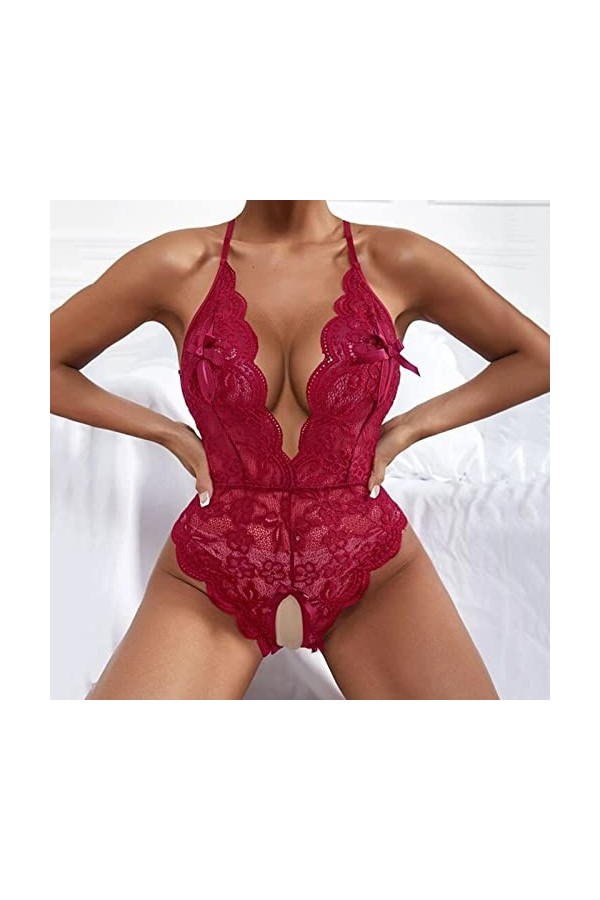 Lingerie Sexy Femme Body et Combinaison Dos en Dentelle Femmes Sexy Lingerie Saint Sensuelle Coquin Sexy Hot Chaude Florale C