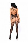 Leg Avenue 89215 Bodystocking Effet Porte-Jarretelles en Dentelle Florale Noir Taille Unique 36-40