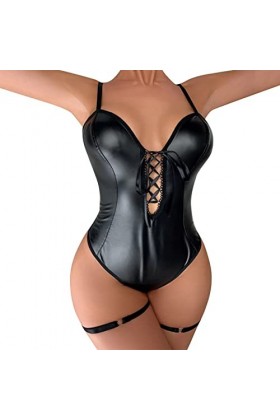 Nuisette Femme Sexy Hot Combinaison Moulante en Maille élastique pour Femme Voir à Travers Le Cou Halter Couleur contrastée C