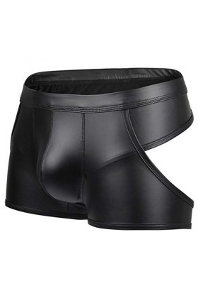 BIISDOST Hommes Sexy String Faux Cuir Lingerie Slips sous-vêtements Boxer Shorts Slips String Ensemble Satin Black, XL 