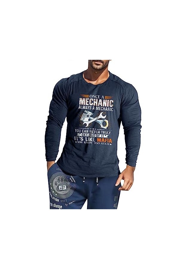 T-shirt imprimé à manches longues pour homme - Style vintage - Style décontracté - Fonctionnel - Tennis - Travail décontracté