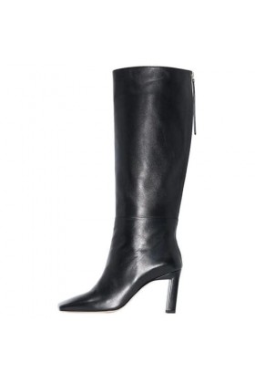 WOkismD 10CM / 3.93IN Fashion Square Toe Catwalk Bottes mi-mollet Sexy Street Style Back Zipper Bottes pour femmes grande tai