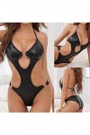 Lingerie sexy en cuir verni pour femme, Noir , L