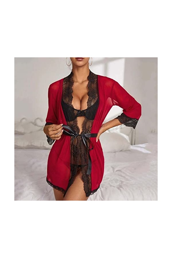 Lingerie sexy pour femme, chemise de nuit sexy en dentelle, ceinture 2 pièces, pyjama érotique, tenue exotique pour strip-tea