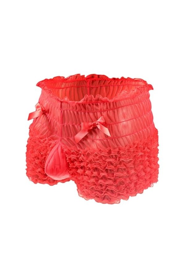 BreakEgg String en dentelle pour homme - Taille basse - Sous-vêtements sexy pour homme - Lingerie de nuit bombée sur le devan