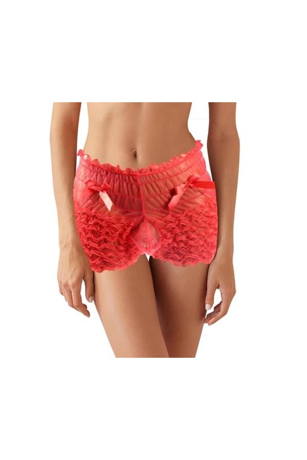 BreakEgg String en dentelle pour homme - Taille basse - Sous-vêtements sexy pour homme - Lingerie de nuit bombée sur le devan